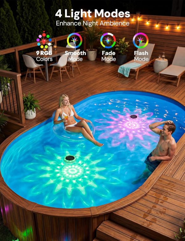 YKLITG Floating Solar Pool Lights, 5.8 Inch IP68 Waterproof Pool Lights with Remote, 9 RGB Color LED Pool Solar Lights with Timer Auto On/Off, Pool Lights for Inground Above Ground Pools Hot Tub Spa