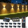 YKLITG Solar Fence Lights with Remote 12 Pack, Up and Down LED Waterproof Solar Wall Lights Outdoor, RGB Color Changing with 4 Lighting Modes, Dusk to Dawn Solar Lights for Patio, Railing, Backyard