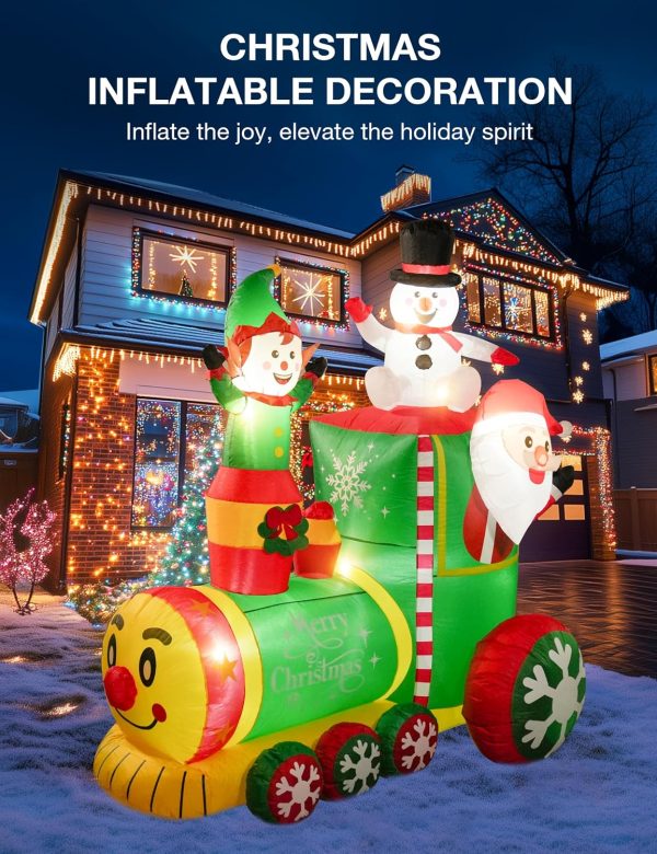 YKLITG 6FT Train Inflatable Christmas Decorations Outdoor with LED Lights,Inflatable Santa Claus Train with Elf and Snowman,Giant Clearance Christmas Blow Ups Yard Decor for Indoor Outdoor Xmas Party