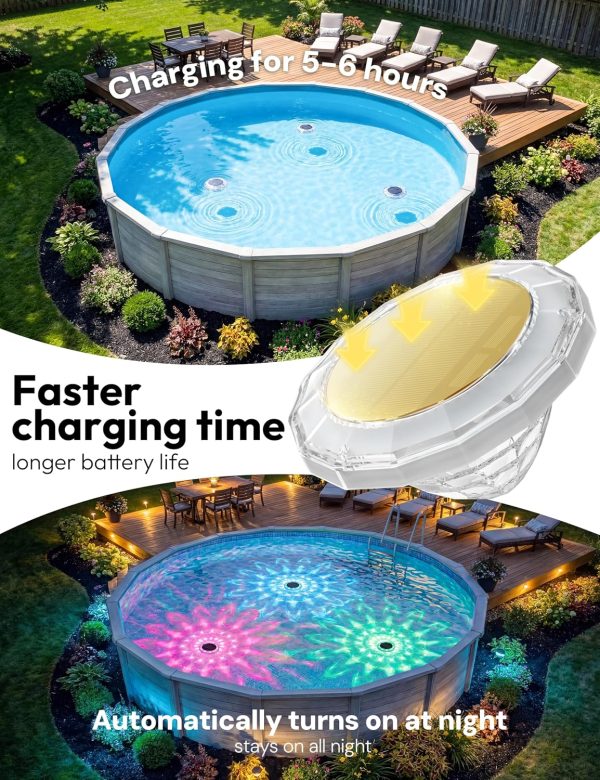YKLITG Floating Solar Pool Lights, 5.8 Inch IP68 Waterproof Pool Lights with Remote, 9 RGB Color LED Pool Solar Lights with Timer Auto On/Off, Pool Lights for Inground Above Ground Pools Hot Tub Spa